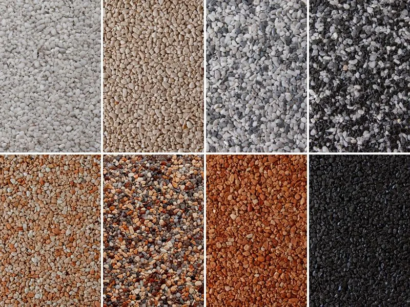 Nuancier de huit coloris de granulats de marbre