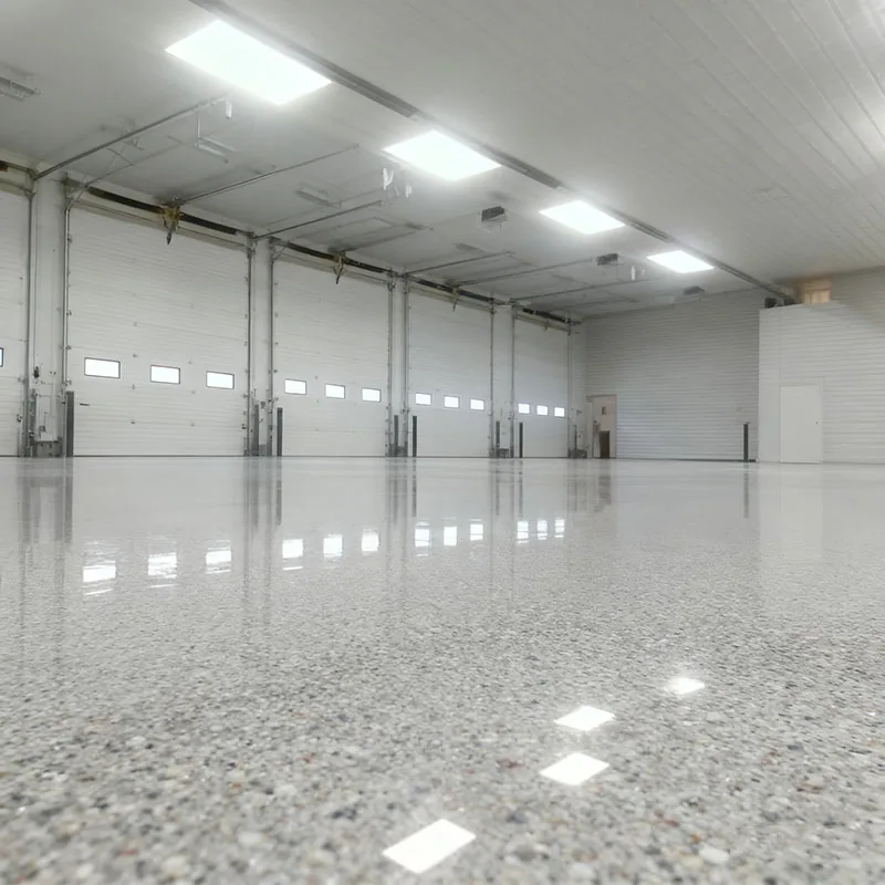 Entrepôt logistique avec sol en résine claire brillante